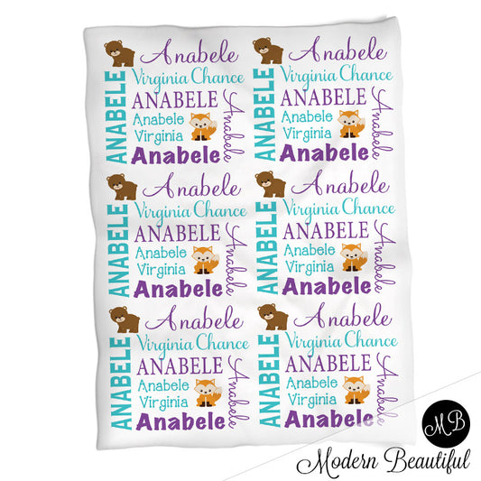 Personalized Woodland Animals Baby Name Blanket