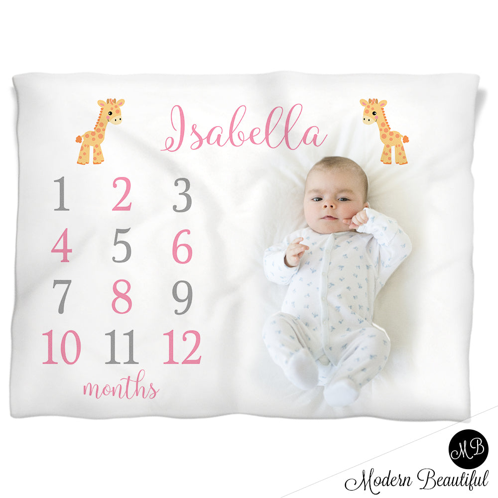 giraffe milestone name baby blanket