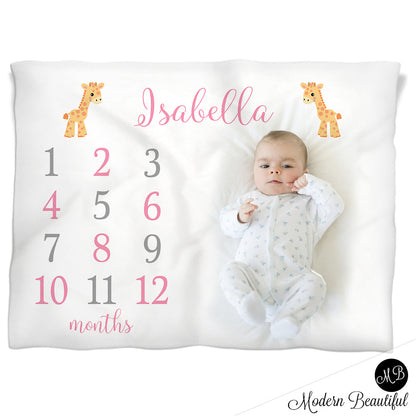 giraffe milestone name baby blanket