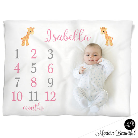 giraffe milestone name baby blanket