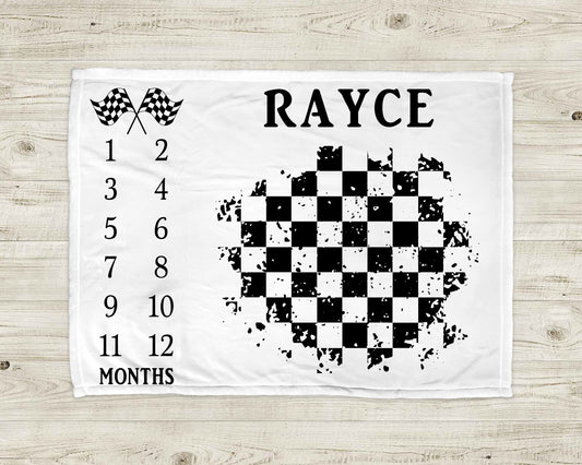 Race Flag Baby Milestone Blanket | Baby Growth Photo Blanket