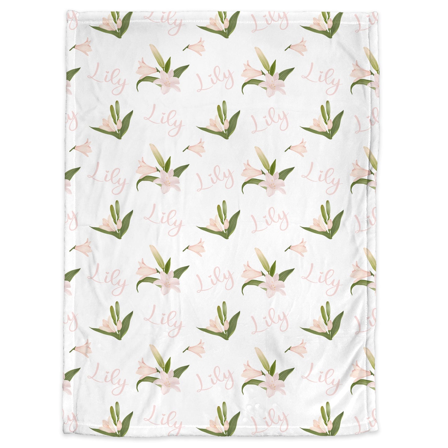 Personalized Lily Baby Name Blanket Girl Pink Flowers Swaddle Blanket