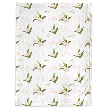 Personalized Lily Baby Name Blanket Girl Pink Flowers Swaddle Blanket