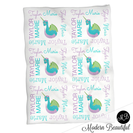 Personalized Dragon Baby Name Blanket Purple
