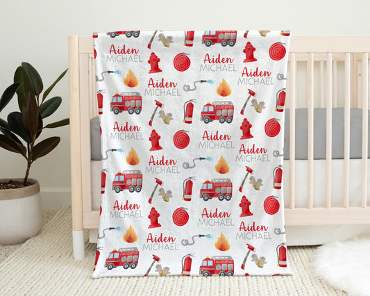 Personalized Firetruck baby name blanket