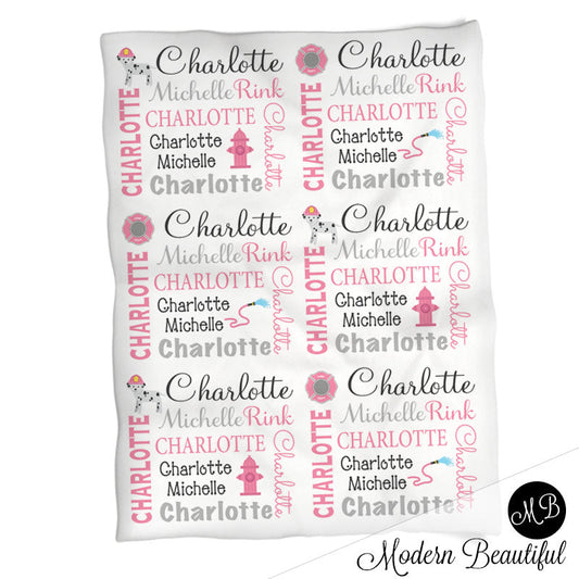 Personalized Firetruck Baby Name Blanket Girl