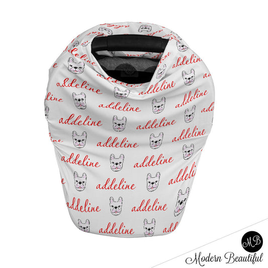 French bulldog baby boy or girl car seat canopy cover
