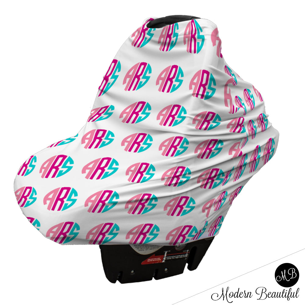 Monogram Car Seat Canopy Cover Pink