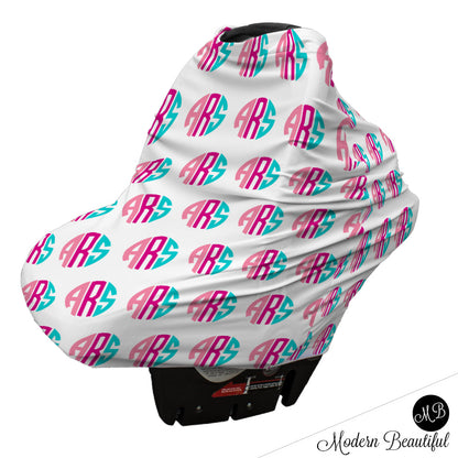 Monogram Car Seat Canopy Cover Pink