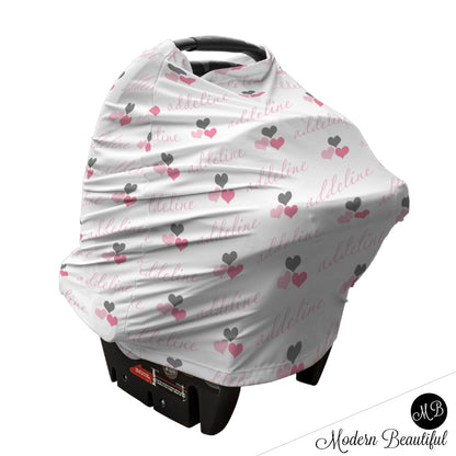 Hearts Car Seat Canopy Cover Pink