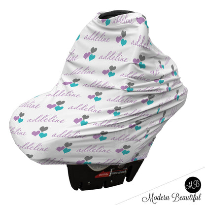 Hearts Car Seat Canopy Cover Purple