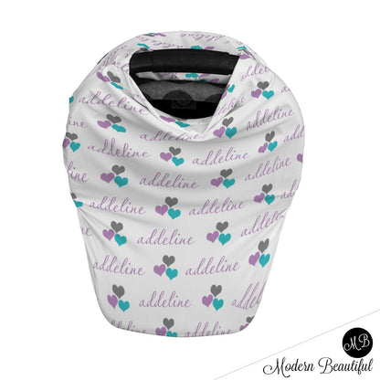 Hearts Car Seat Canopy Cover Purple