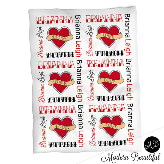 Personalized Tattoo Heart Baby Name Blanket