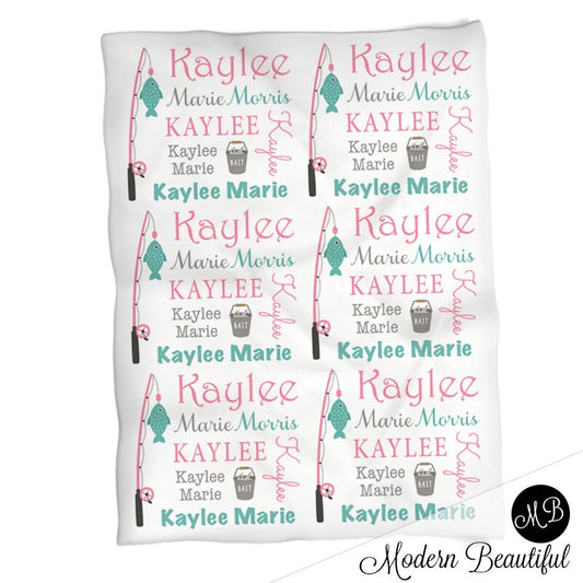 Personalized Fishing Outdoor Baby Name Blanket Girl