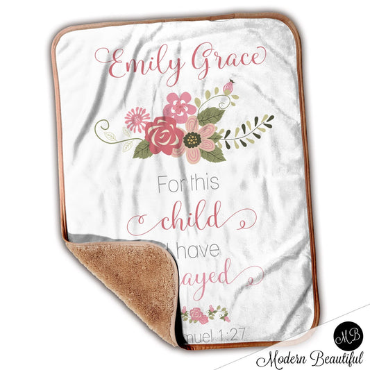 Personalized Bible Verse For This Child Baby Name Blanket Girl Pink