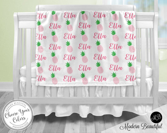 Personalized Pineapple Baby Name Blanket Girl