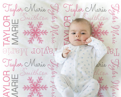 Personalized Snowflake Baby Name Blanket Girl