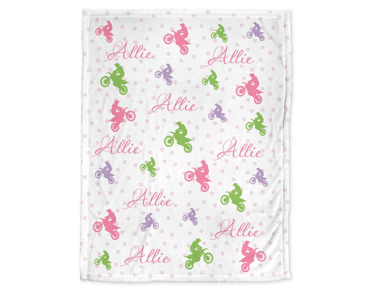 Personalized Motocross Baby Name Blanket Girl