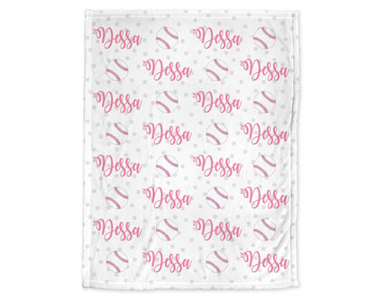 Personalized Baby Softball  Baby Name Blanket Girl
