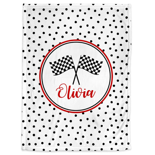 Personalized  Race Flags Baby Name Blanket Girl