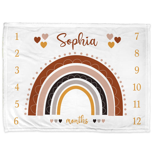 Boho Rainbow Milestone Baby Blanket Personalized Baby Growth Photo Blanket
