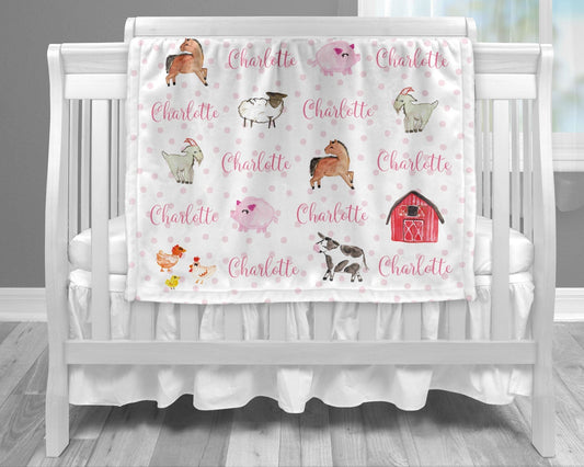 Personalized Girl farm animal Baby Name Blanket Girl