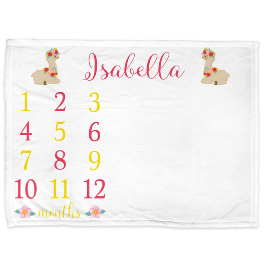 Llama Milestone Baby Blanket Personalized Baby Growth Photo Blanket