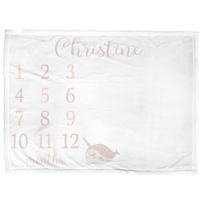 Narwhal Milestone Baby Blanket Personalized Baby Growth Photo Blanket
