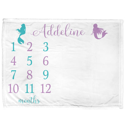 Mermaids Milestone Baby Blanket Personalized Baby Growth Photo Blanket