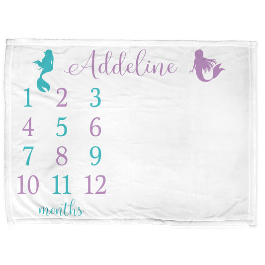 Mermaids Milestone Baby Blanket Personalized Baby Growth Photo Blanket