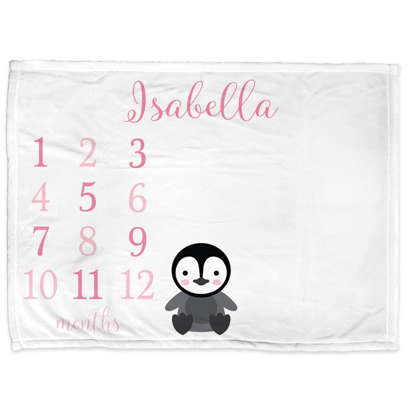 Penguin Milestone Baby Blanket Personalized Girl Pink Baby Growth Photo Blanket