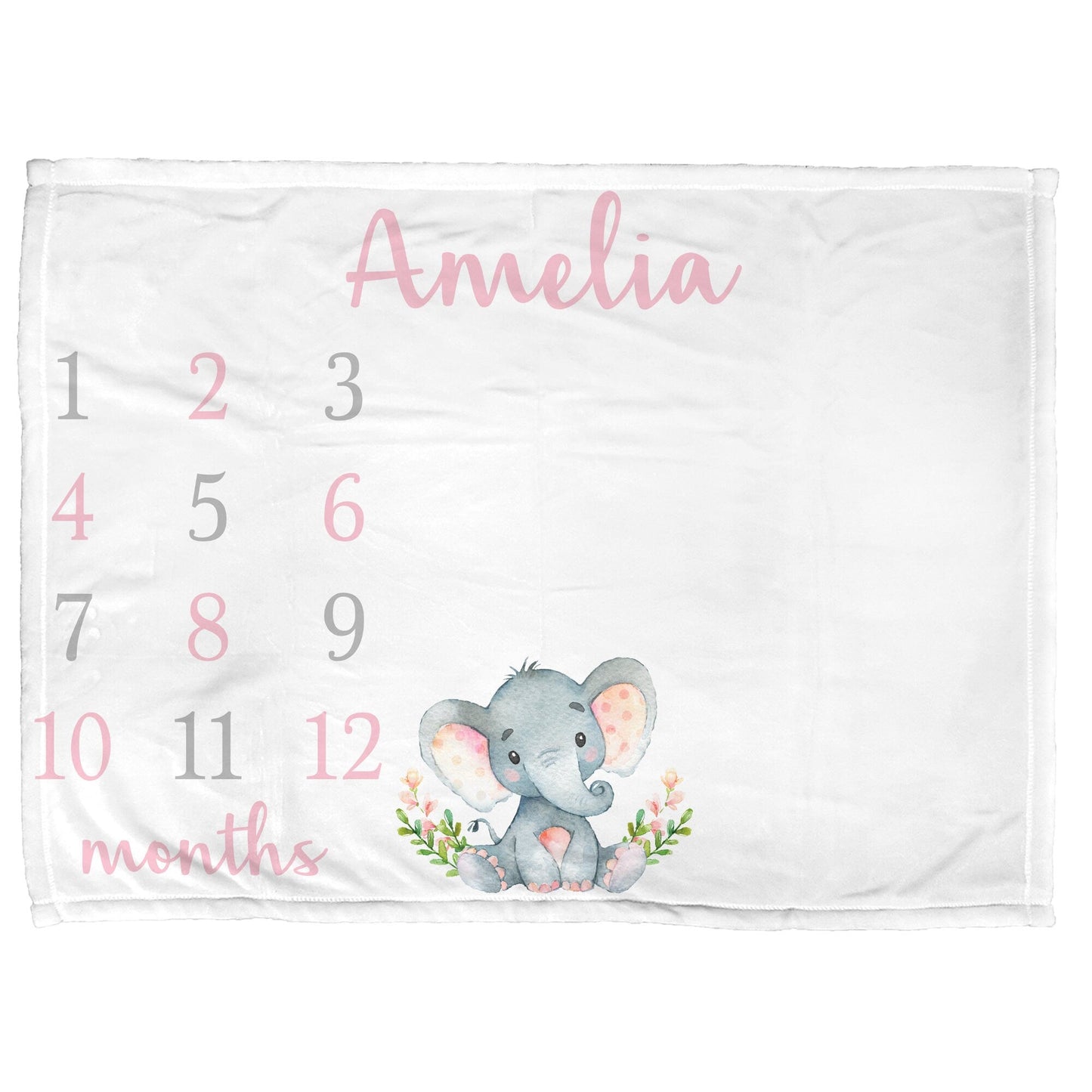 Elephant Pink Flowers Milestone Baby Blanket Personalized Baby Growth Photo Blanket