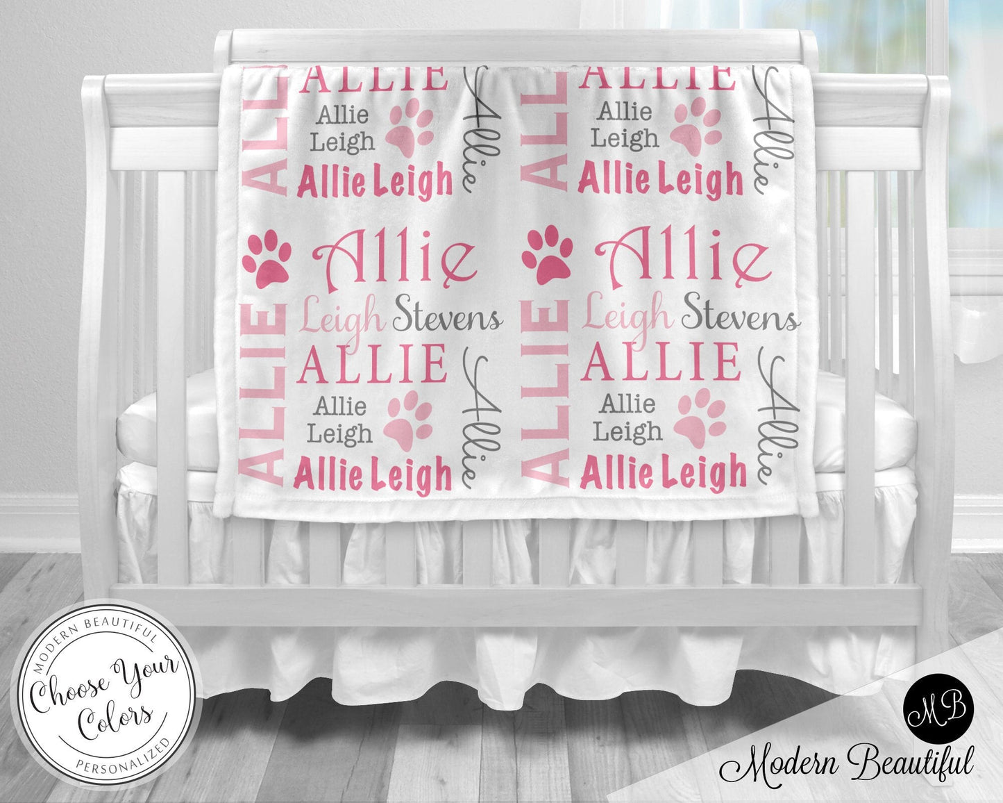 Personalized Paw Print Baby Name Blanket Girl