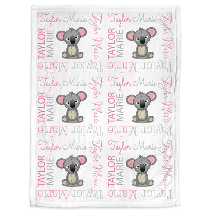 Personalized Koala Baby Name Blanket Girl