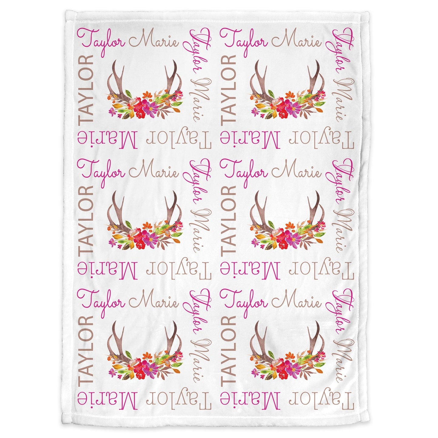 Personalized Floral deer antler Baby Name Blanket , girl