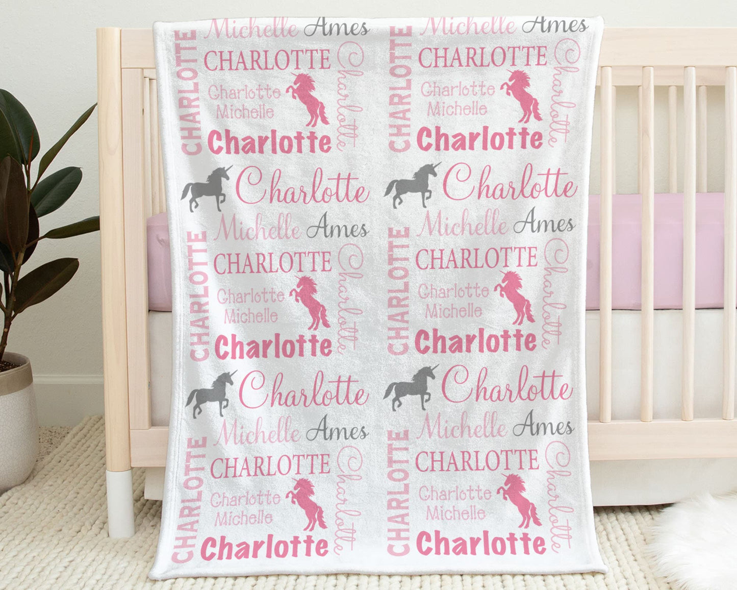 Personalized Horses Baby Name Blanket Girl