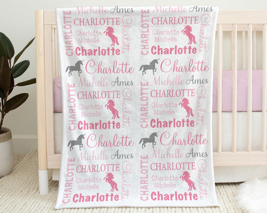 Personalized Horses Baby Name Blanket Girl