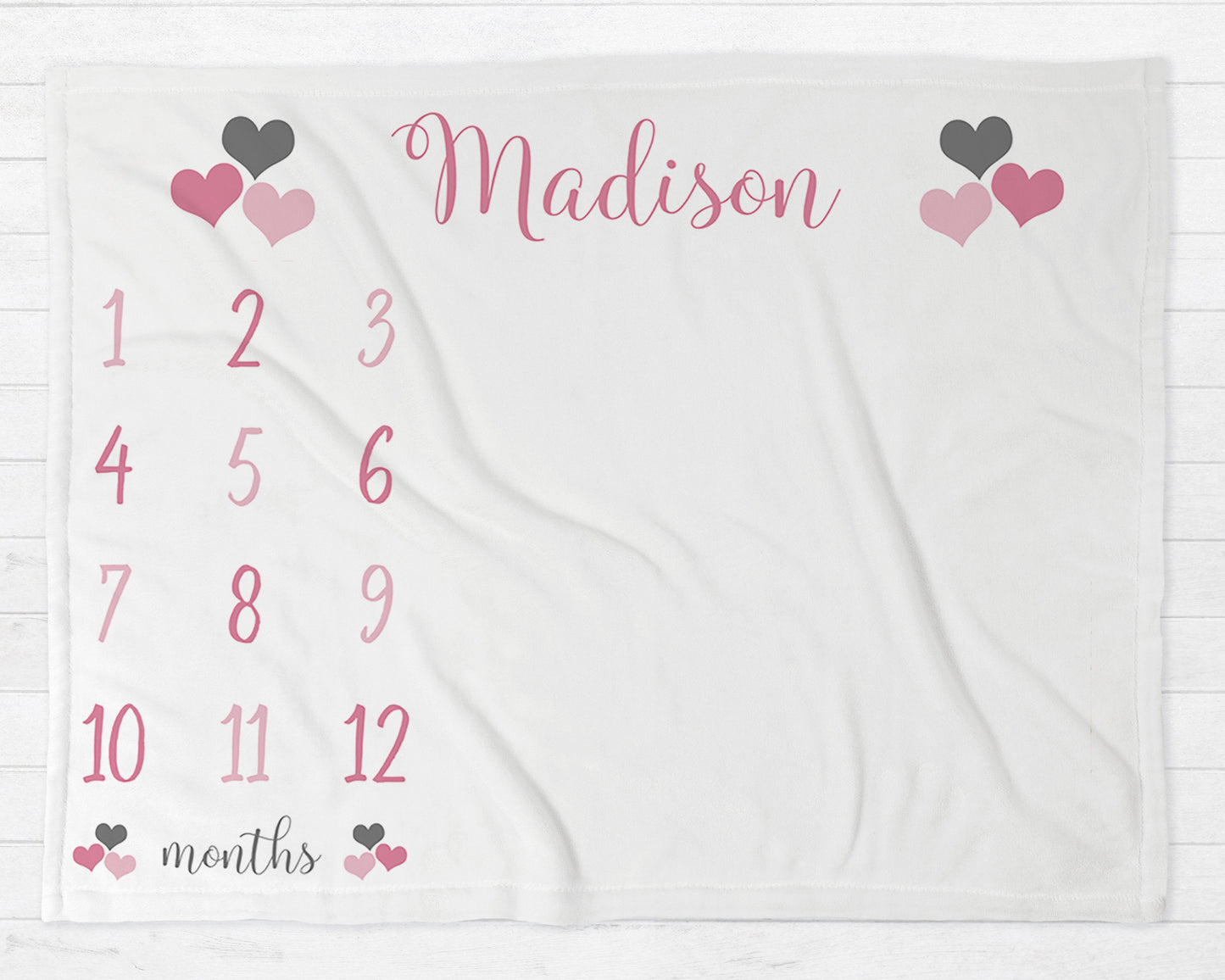Pink Hearts Milestone Baby Blanket Personalized Baby Growth Photo Blanket