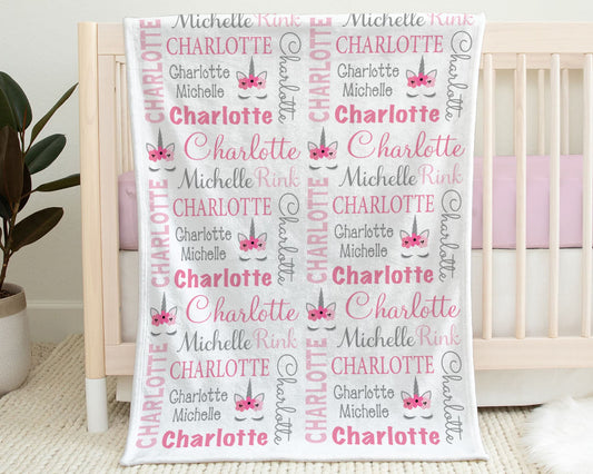 Personalized Unicorn Baby Name Blanket Girl