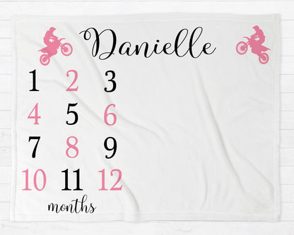 Dirt Bike Motocycle Milestone Baby Blanket Personalized Baby Growth Photo Blanket