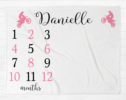 Dirt Bike Motocycle Milestone Baby Blanket Personalized Baby Growth Photo Blanket