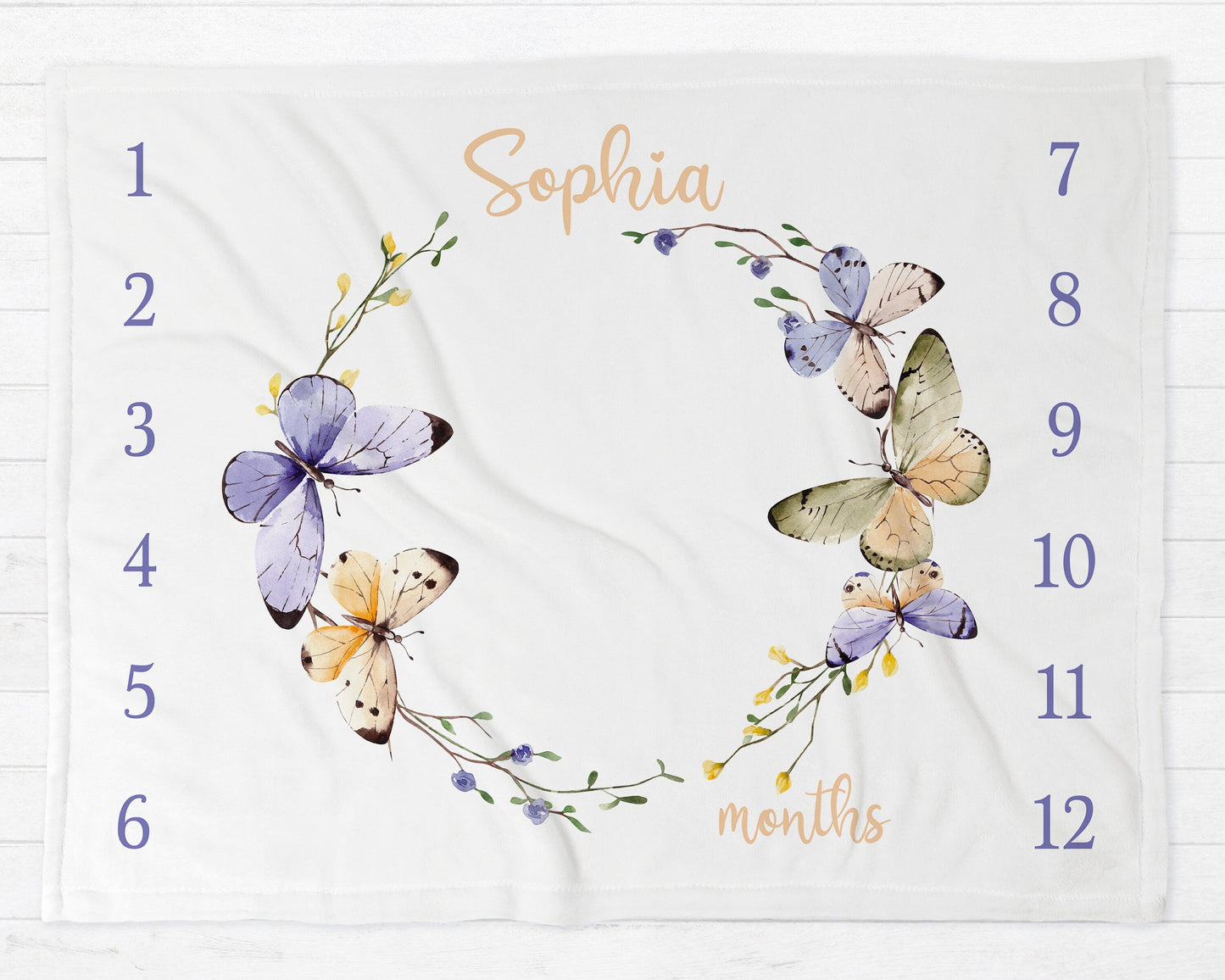 Butterflies Milestone Baby Blanket Personalized Baby Growth Photo Blanket