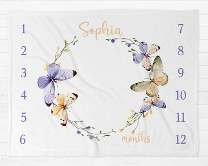 Butterflies Milestone Baby Blanket Personalized Baby Growth Photo Blanket