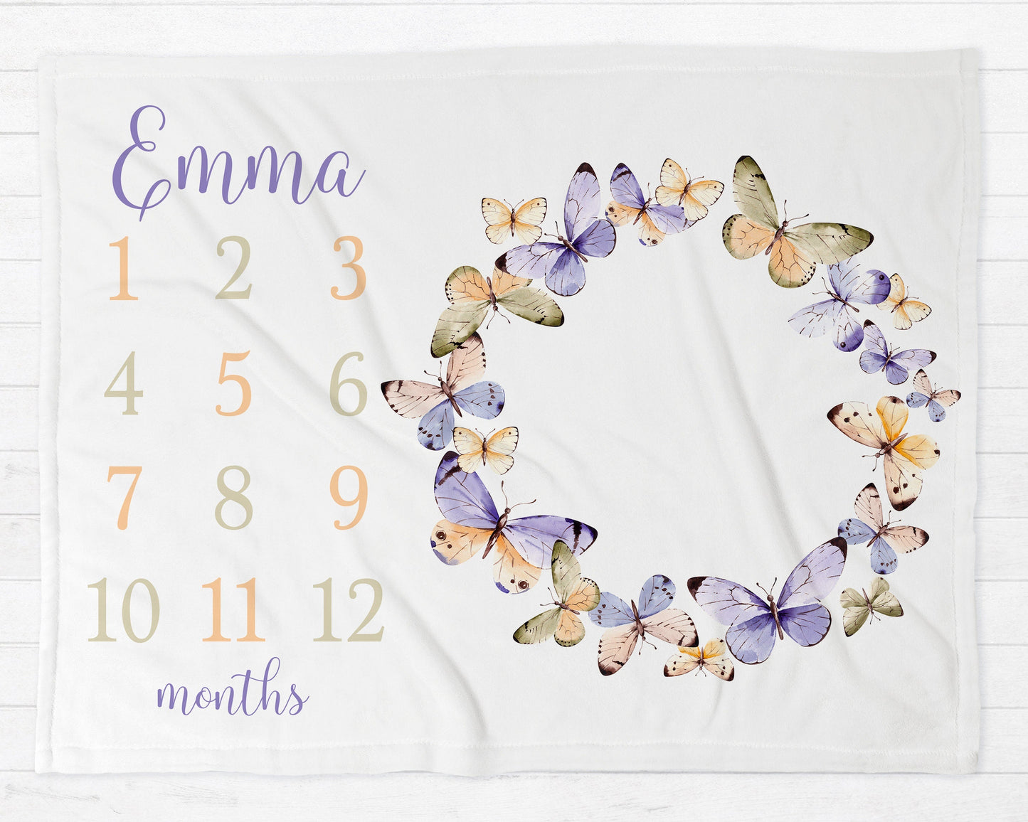 Butterflies Milestone Baby Blanket Personalized Baby Growth Photo Blanket