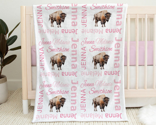 Personalized Buffalo Baby Name Blanket Girl