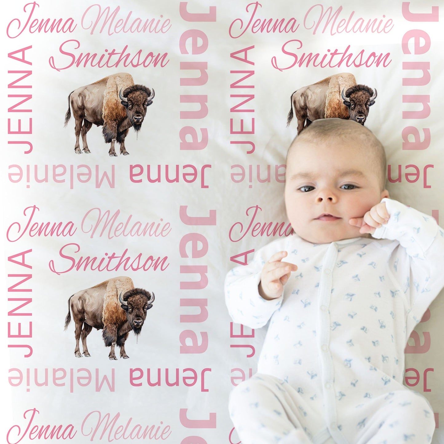 Personalized Buffalo Baby Name Blanket Girl