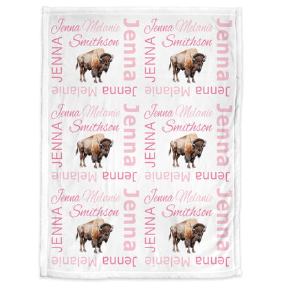 Personalized Buffalo Baby Name Blanket Girl
