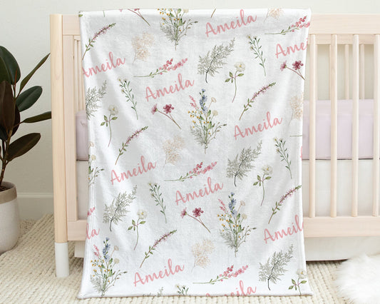 Personalized Wildflower Baby Name Blanket Girl