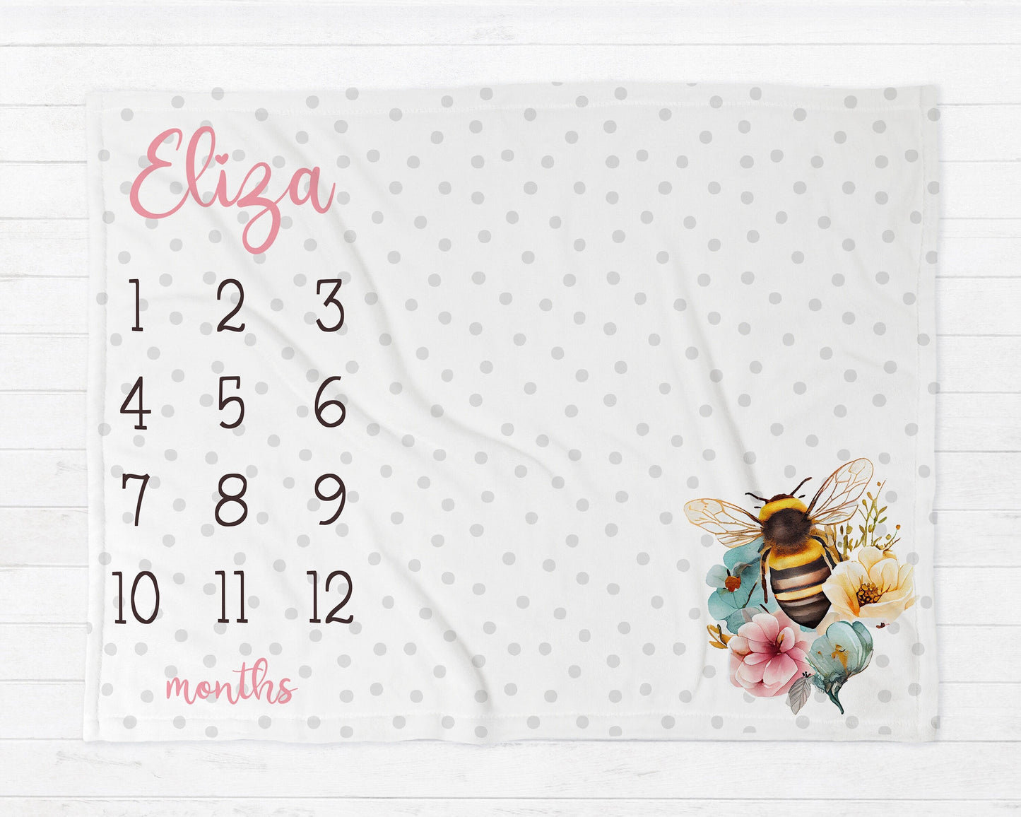 Bumble Bee Milestone Baby Blanket Personalized Baby Growth Photo Blanket