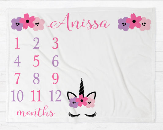 Unicorn Milestone Baby Blanket Personalized Baby Growth Photo Blanket